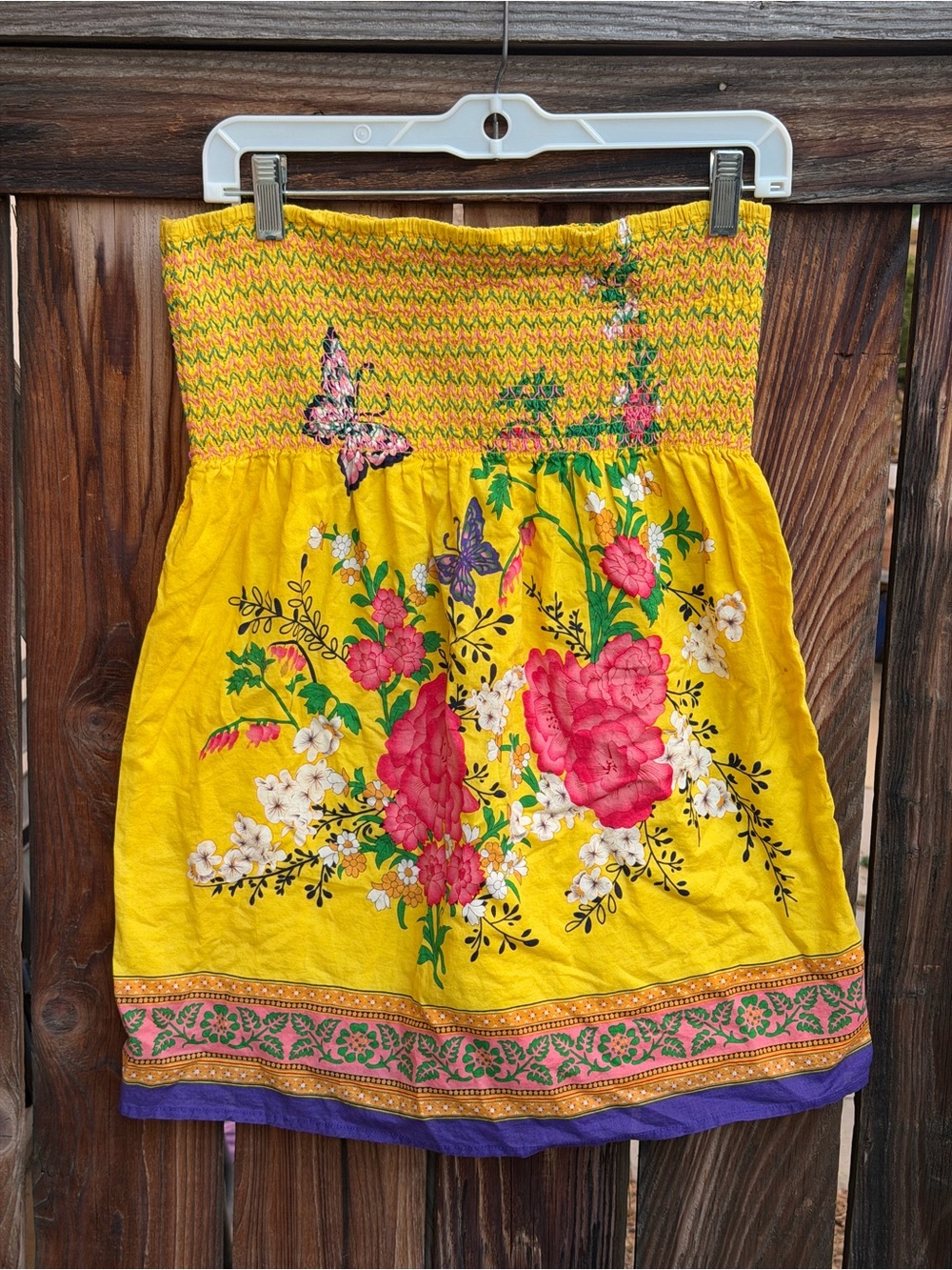 Vintage Forever 21 Yellow Floral Smocked Tube Dress/Shirt L